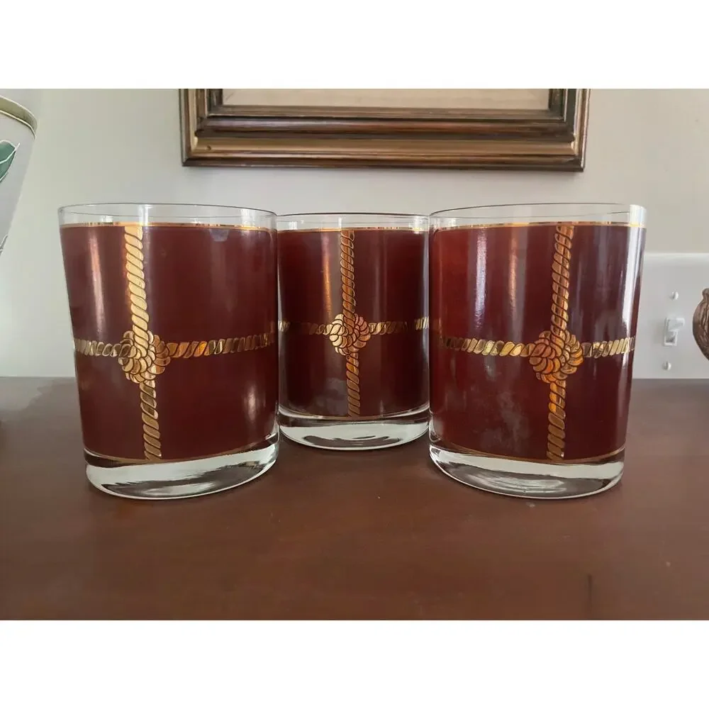 Vtg. MCM Georges Briard DOF rocks knot glasses Retro bar